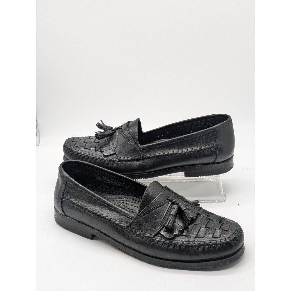 Giorgio Brutini Mens 10D Black Leather Tassel Loafers Basketweave Kiltie